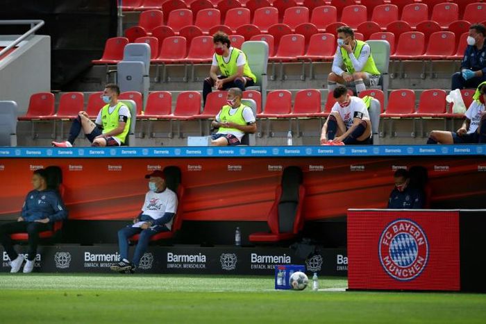 Bayern Munich players wearing protective face masks during Saturday's Bundesliga win over Bayer Leverkusen