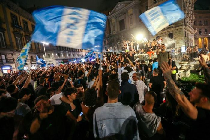 Napoli's supporters celebrate in downtown Naples winning the Italian Cup against Juventus on penalties.