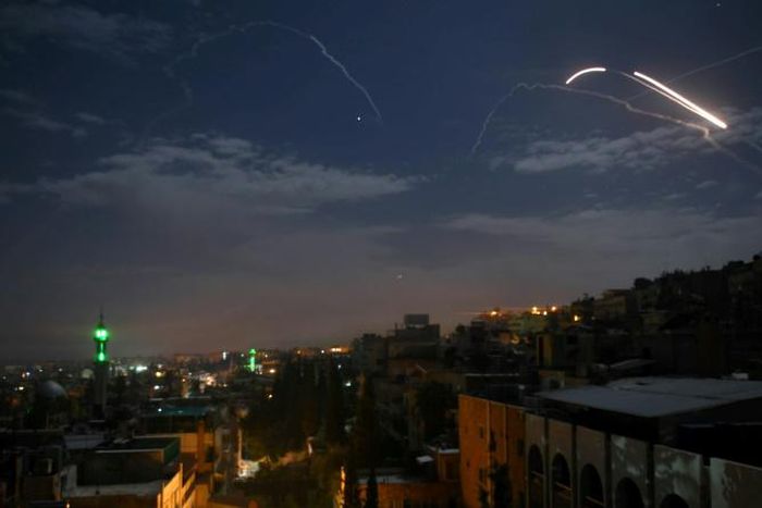 Syrian air defences responding to what state media said were Israeli missiles targeting Damascus early last year, one of hundreds of reported such strikes