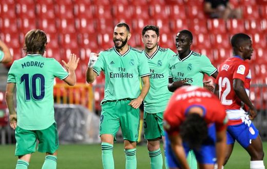 Karim Benzema doubled Real Madrid's lead against Granada on Monday.