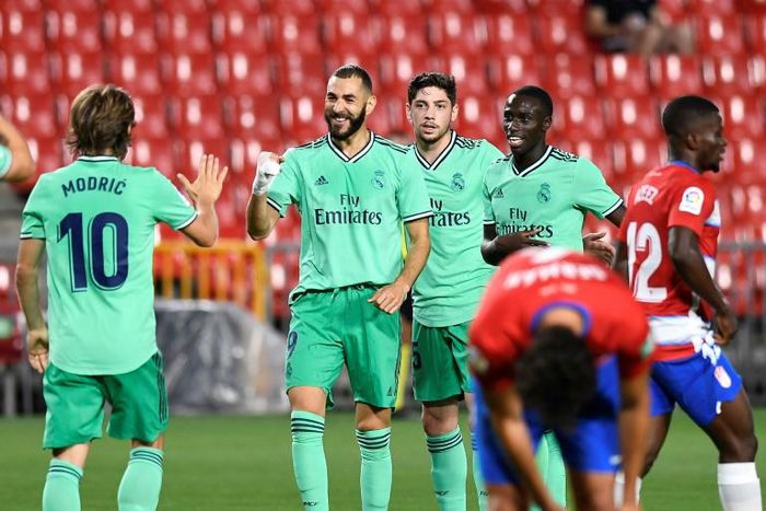 Karim Benzema doubled Real Madrid's lead against Granada on Monday.