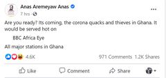 Anas' Facebook post