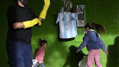 Diego Maradona's autographed shirt is displayed at a community eatery in Buenos Aires