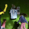 Diego Maradona's autographed shirt is displayed at a community eatery in Buenos Aires