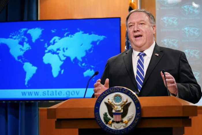 US Secretary of State Mike Pompeo speaks to reporters during a media briefing at the State Department in Washington, DC, on May 6, 2020