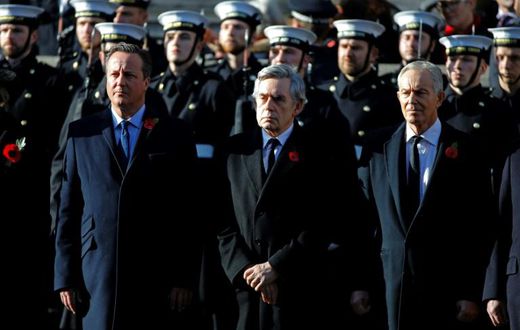 In an exceptional move, ex-Labour party leaders Tony Blair (R, pictured November 2019 at a Remembrance Sunday ceremony) and Gordon Brown (C) joined Prime Minister Boris Johnson's Conservative predecessor David Cameron (L) in criticising the plan