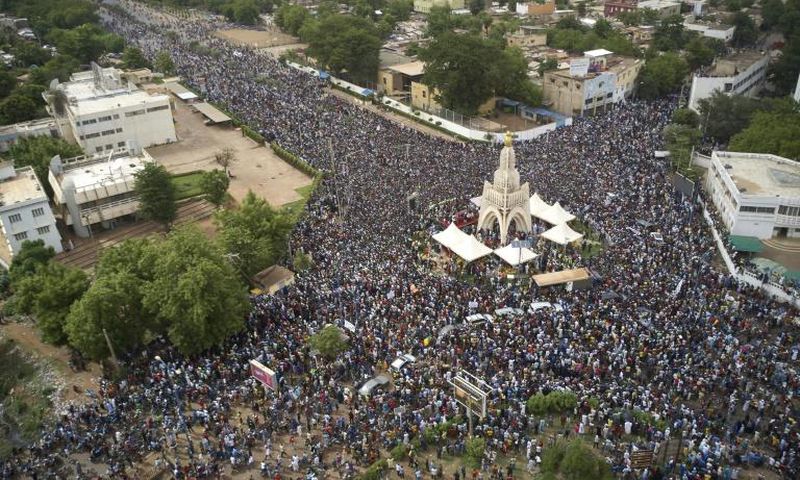 Tens of thousands converged on Independence square in Bamako