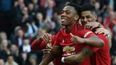 Manchester United forwards Anthony Martial (left) and Marcus Rashford