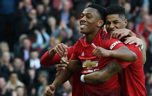 Manchester United forwards Anthony Martial (left) and Marcus Rashford