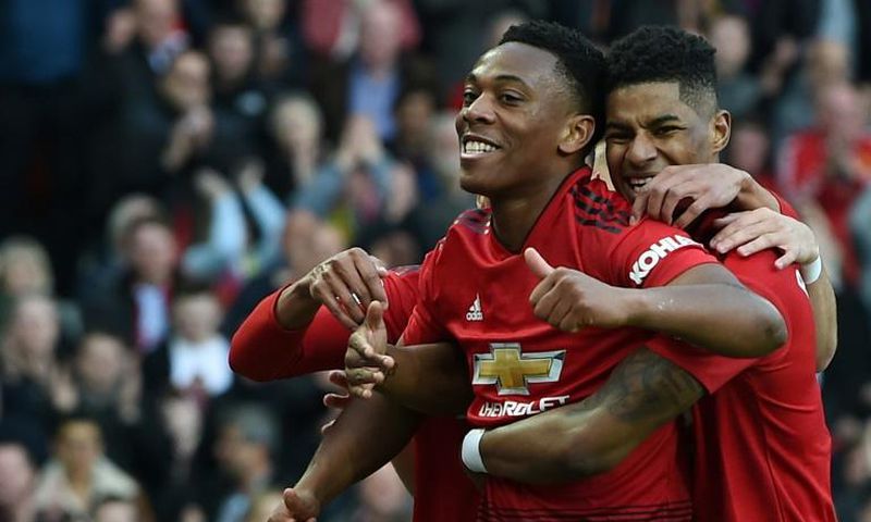 Manchester United forwards Anthony Martial (left) and Marcus Rashford