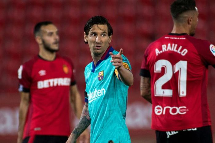 The beard has gone: Lionel Messi sported a new look in Barcelona's first game in three months, a 4-0 win in Mallorca on Saturday