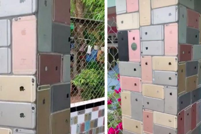 Check out these hundreds of iPhone 6 used as decorative tiles for a fence wall (video)