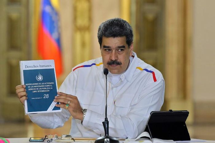 In this photo released by the Venezuelan Presidency, Nicolas Maduro speaks during a televised address on May 9, 2020 to announce new arrests related to an alleged bid to topple him