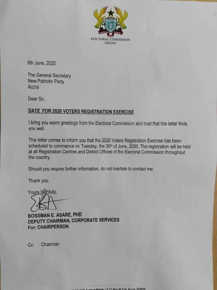 Letter from Electoral Commission