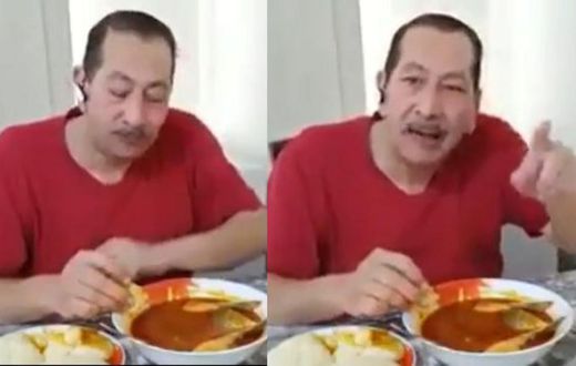 White man eats fufu
