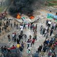 A drone images shows Syrian demonstrators gathering during a protest in the village of Maaret al-Naasan in Syria's Idlib province to protests against a reported attack by Hayat Tahrir al-Sham, an alliance led by a former Al-Qaeda affiliate