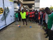 Akwasi Frimpong in Accra, Ghana July 29, 2017, doing a broad jump during the first bobsled and skeleton clinics in Ghana