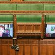 A handout photograph from the UK Parliament shows Green Party MP Caroline Lucas speaking via video link during Prime Minister's Questions in the House of Commons in London.