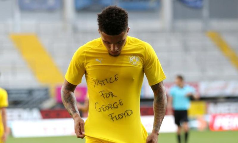 Borussia Dortmund's Jadon Sancho was originally under investigation for brandishing the"Justice for George Floyd" message
