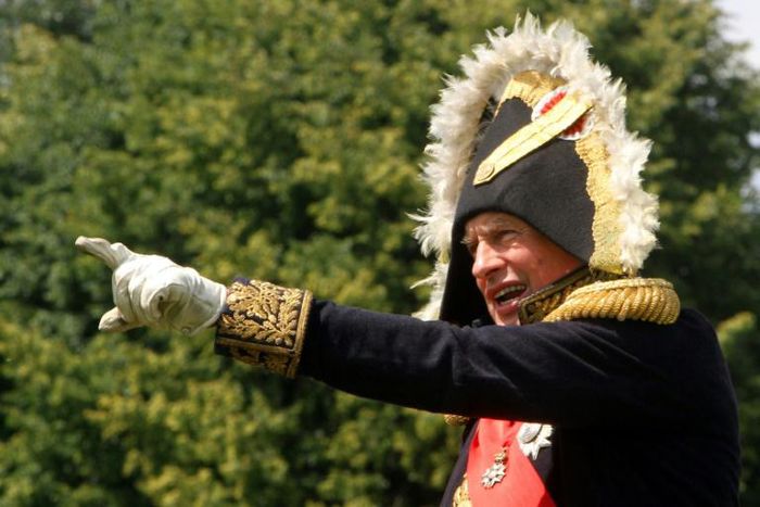 Sokolov is shown playing Napoleon in a historical reenactment of his 1812 Russian campaign