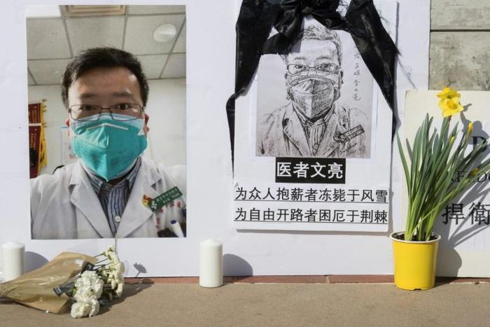 A memorial for coronavirus whistleblower Dr Li Wenliang at the campus of the University of California, Los Angeles in February 2020