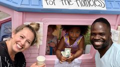 Ashanti Frimpong and her parents Erica & Akwasi Frimpong in front of Ashanti’s lemonade stand June 13, 2020