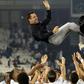 Former Barcelona great Xavi Hernandez, who has signed on as coach of Qatari club Al-Sadd for one more year, is thrown in the air after leading the side to victory in the 2020 Qatar Cup