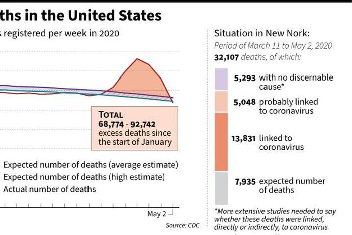 Excess deaths in the United States since early January, and details of excess deaths in New York