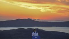 Greek Prime Minister Kyriakos Mitsotakis used the island of Santorini to announce that Greece is 'ready' to welcome tourists
