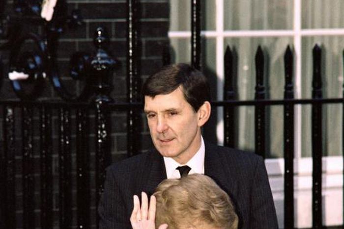 Margaret Thatcher leaves 10 Downing Street in November 1990
