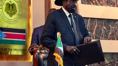 The UN has extended an arms embargo on South Sudan even though President Salva Kiir, seen here, and Riek Machar, the rebel leader who is now first vice president, have made a deal to form a unity government