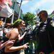 Protesters and police in Brooklyn on 17 June 2020