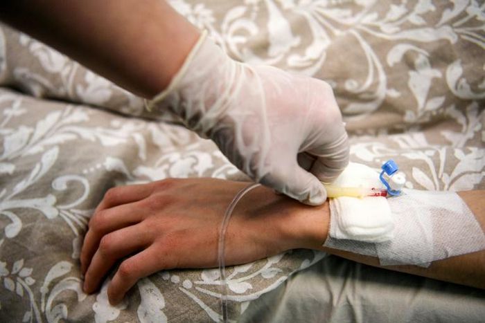 A patient receives a detox solution infusion at a private addiction clinic in Moscow this month. Alcoholism has been on the wane in Russia for years but many fear it could return with the stress of the coronavirus pandemic