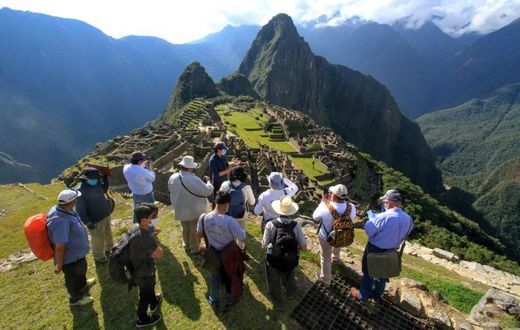 Members of a commission of experts and officials, led by Cusco Governor Jean Paul Benavente, visit Machu Picchu on June 12, 2020