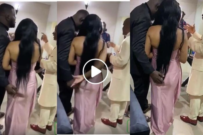 Groom captured in a video grabbing and playing with bride’s ass while pastor prays for them