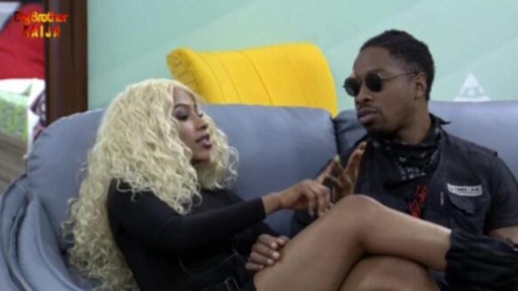 Mercy and Ike are the first open couple in the BBNaija house [Twitter/BigBroNaija]