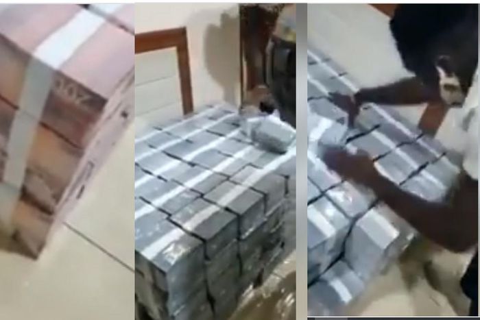 Video shows bundles of gh¢100 and gh¢200 cash being offloaded into unknown house