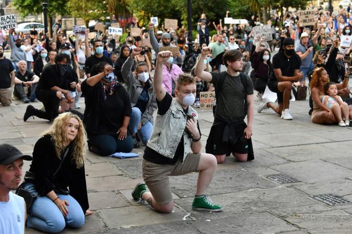 Protests have taken place in several British cities, including London, Manchester and (pictured) Liverpool