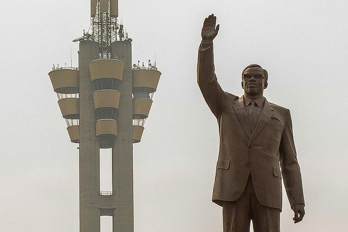 The imposing statue of first prime minister after independence Patrice Lumumba dominates the traffic in Kinshasa