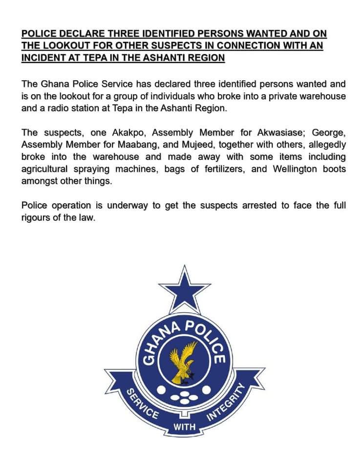 Police declare 3 persons wanted over attacks in Tepa