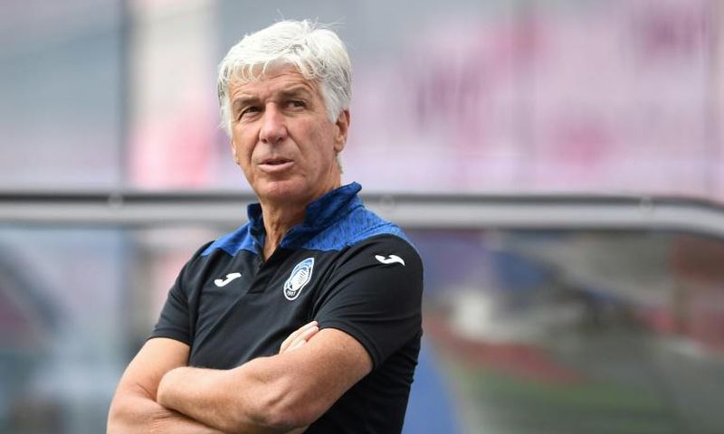 Atalanta coach Gian Piero Gasperini at the Estadio da Luz in Lisbon on Tuesday