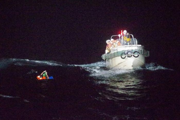 Japan's coast guard has rescued one person from a cargo ship that issued a distress call during a typhoon