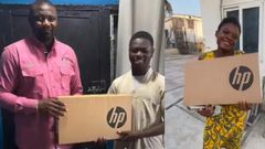 John Dumelo shares laptops to students in Ayawaso West Wuogon