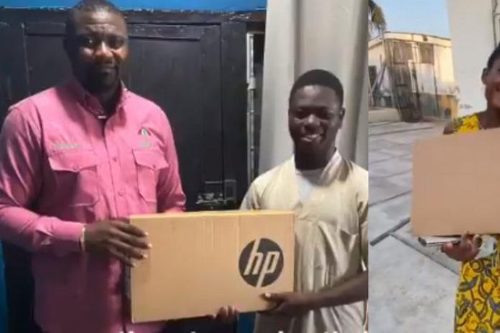 John Dumelo shares laptops to students in Ayawaso West Wuogon