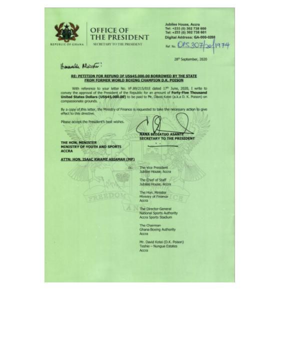 President Akufo-Addo instructs Finance Minister to settle $45,000 owed DK Poison
