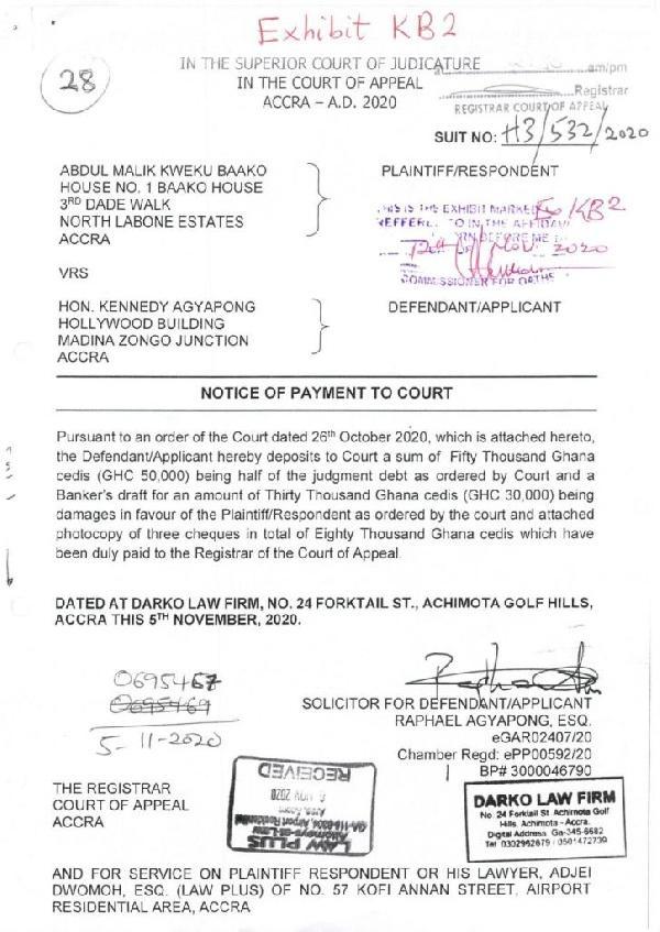 Defamation payment