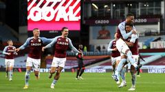 Historic hat-trick: Aston Villa's Ollie Watkins (right) scored the first hat-trick against Liverpool in a decade