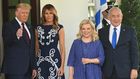 US President Donald Trump and First Lady Melania Trump welcome Israeli Prime Minister Benjamin Netanyahu and his wife Sara to the White House on September 15, 2020