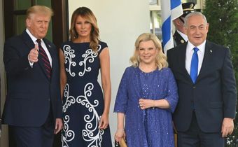 US President Donald Trump and First Lady Melania Trump welcome Israeli Prime Minister Benjamin Netanyahu and his wife Sara to the White House on September 15, 2020