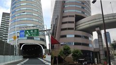 This Japanese building has a highway passing right through it